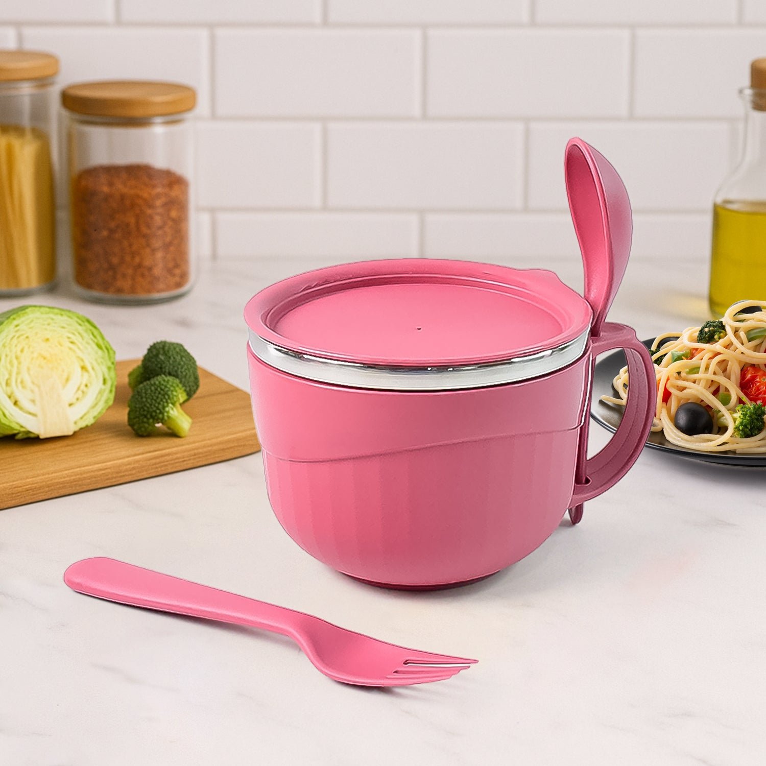 700 ML Multipurpose Noodle Bowl – Leak-Proof with Handle & Fork