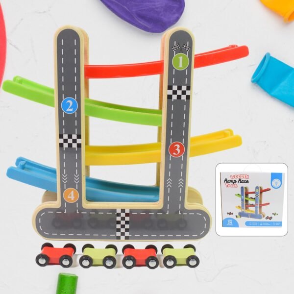 Wooden Race Track – 4-Level Car Ramp Set for Toddlers | Action Legion