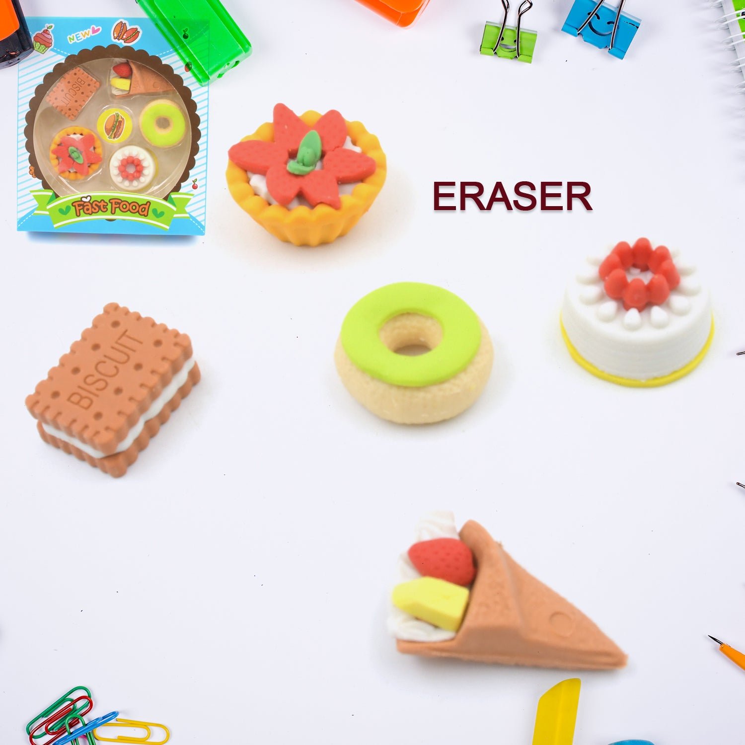 3D Fast Food Erasers – Cute 5 Pcs Set for Kids | TinyTrendy