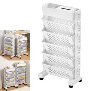 Movable Plastic Bookshelf – Large 5-Tier Rotatable Organizer