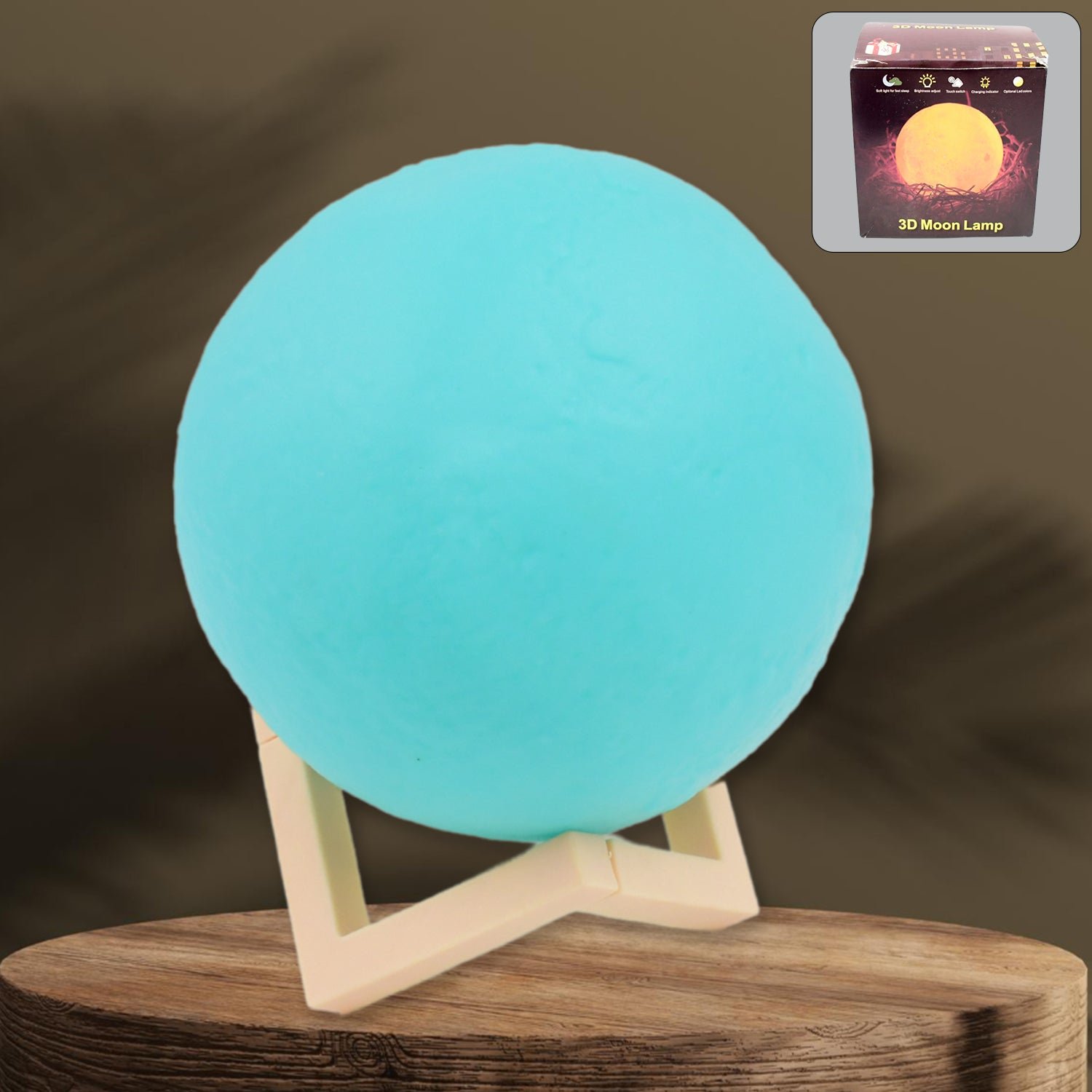 Moon Night Lamp – Blue 3D LED with Plastic Stand | Indo Glow