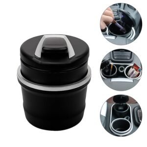 Car Ashtray with Lid & Blue LED Light – Portable Smokeless Design