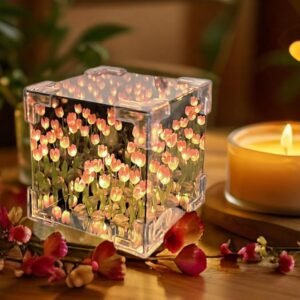 Tulip Flower LED Cube Night Lamp – Warm Ambient Decorative Light