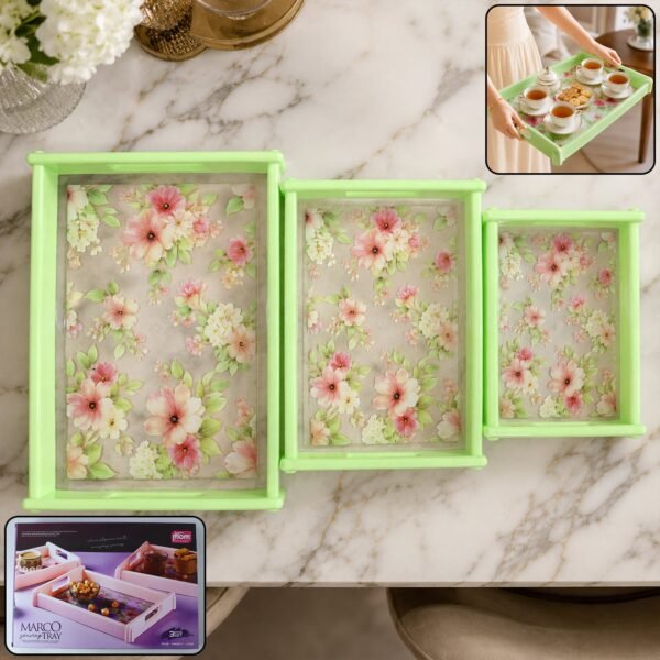 Serving Tray Set – Elegant Floral Design with Side Handles