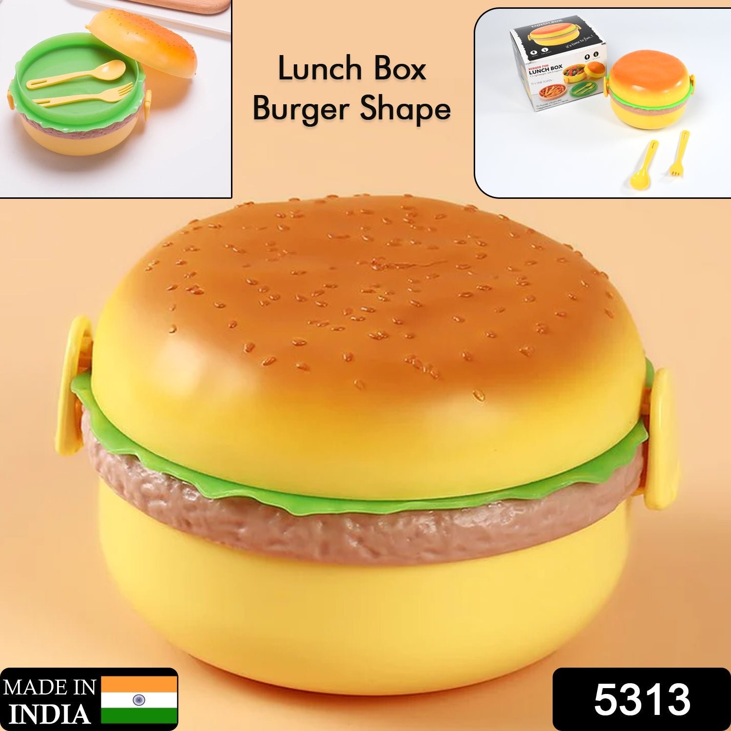 Burger Shape Lunch Box – Double Layer 1000ml for Kids | Lunchie Bunchie