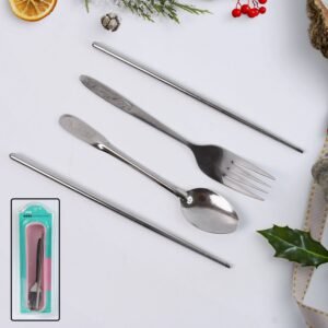 Portable Stainless Steel Cutlery Set – Durable 4-Pc Travel Utensils