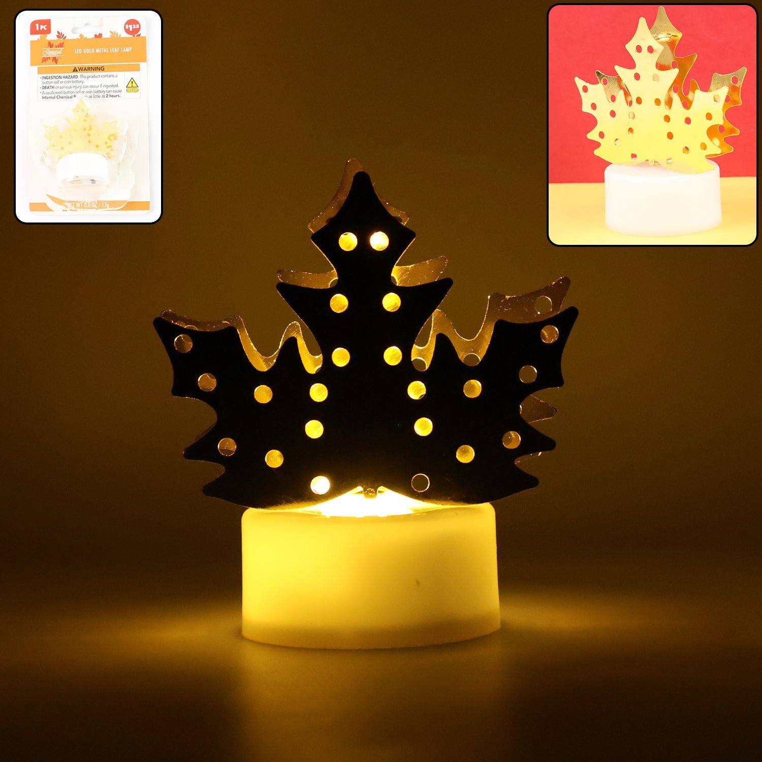 LED Gold Metal Leaf Diya Lamp – Battery Operated Festive Glow