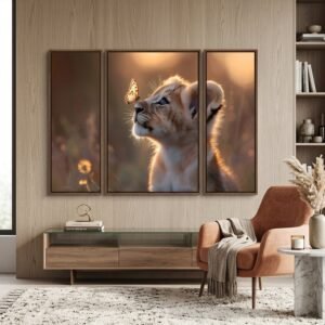 Lion Cub Wall Art – Vibrant 3-Panel MDF Wall Decor
