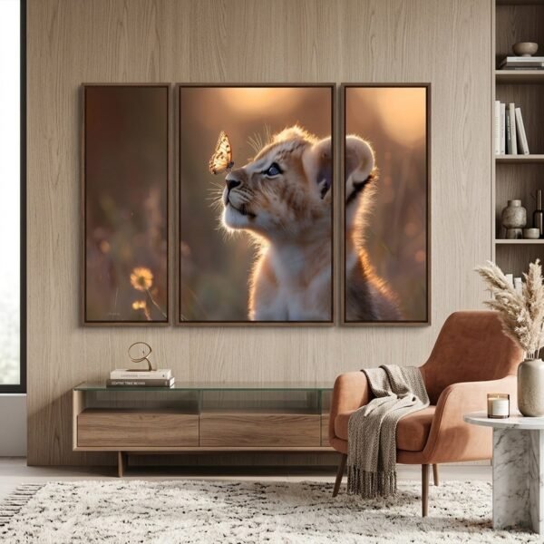 Lion Cub Wall Art – Vibrant 3-Panel MDF Wall Decor