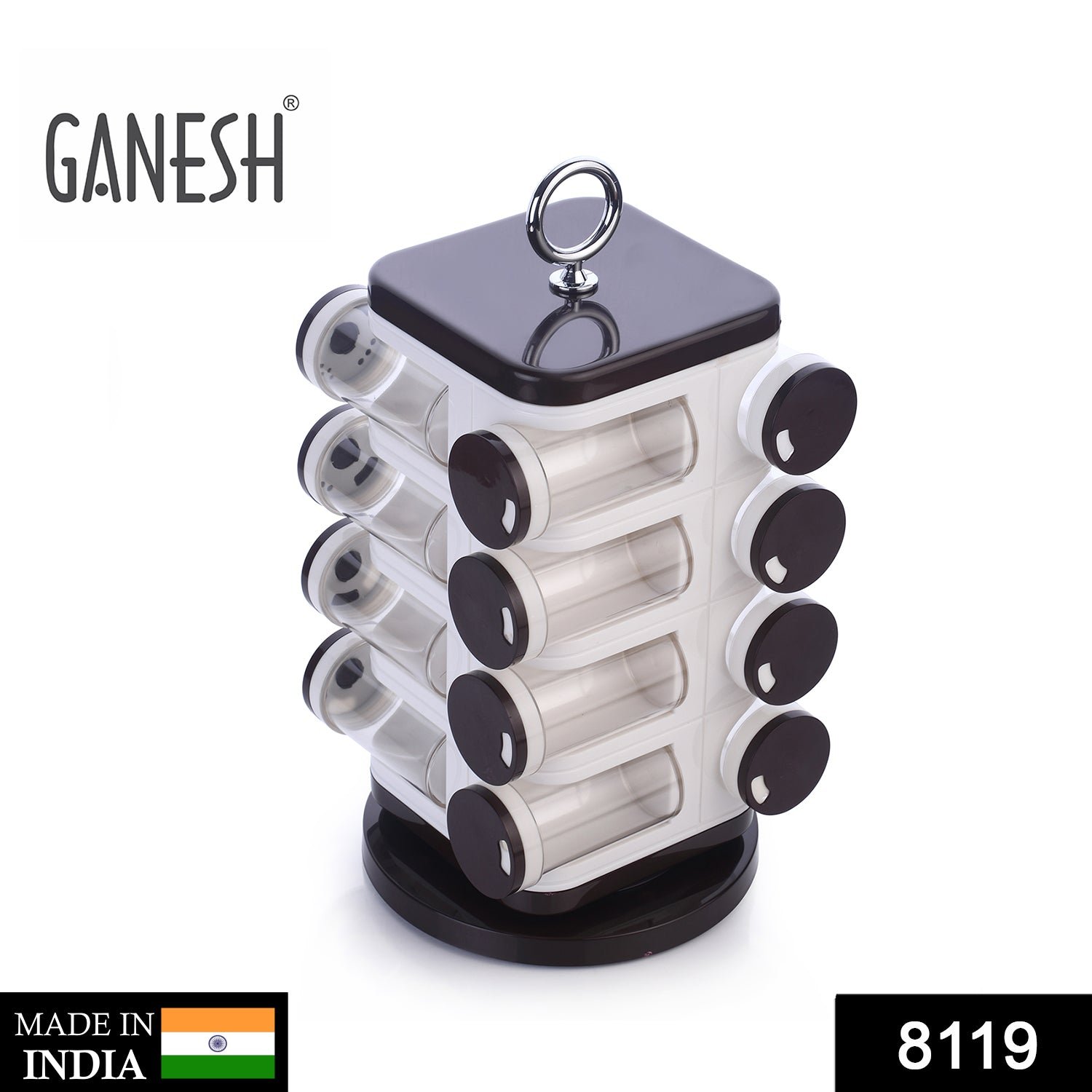 Revolving Spice Rack – 16 PC Plastic Jars, 100ml Each | Ganesh