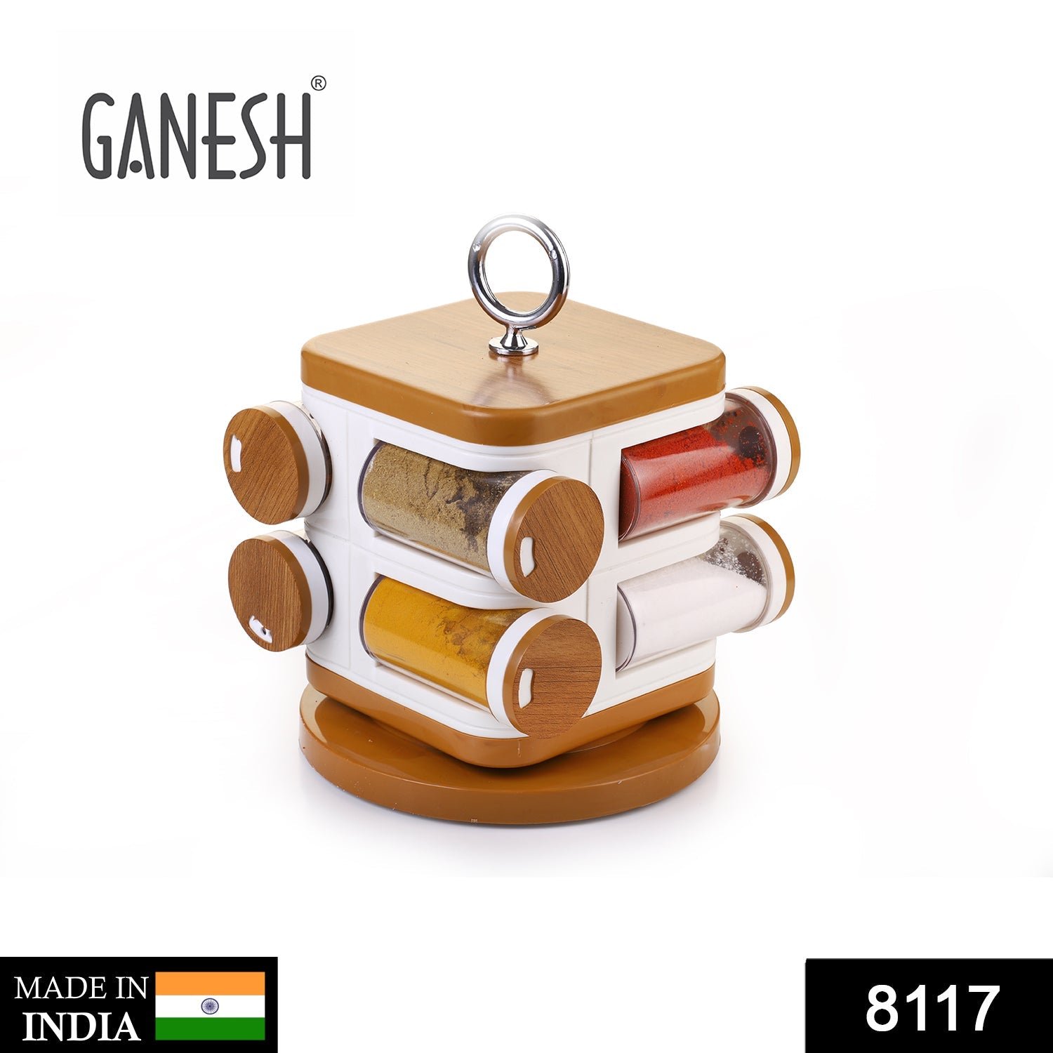 Plastic Spice Rack – 8-Jar Revolving Organizer | Ganesh Storewell