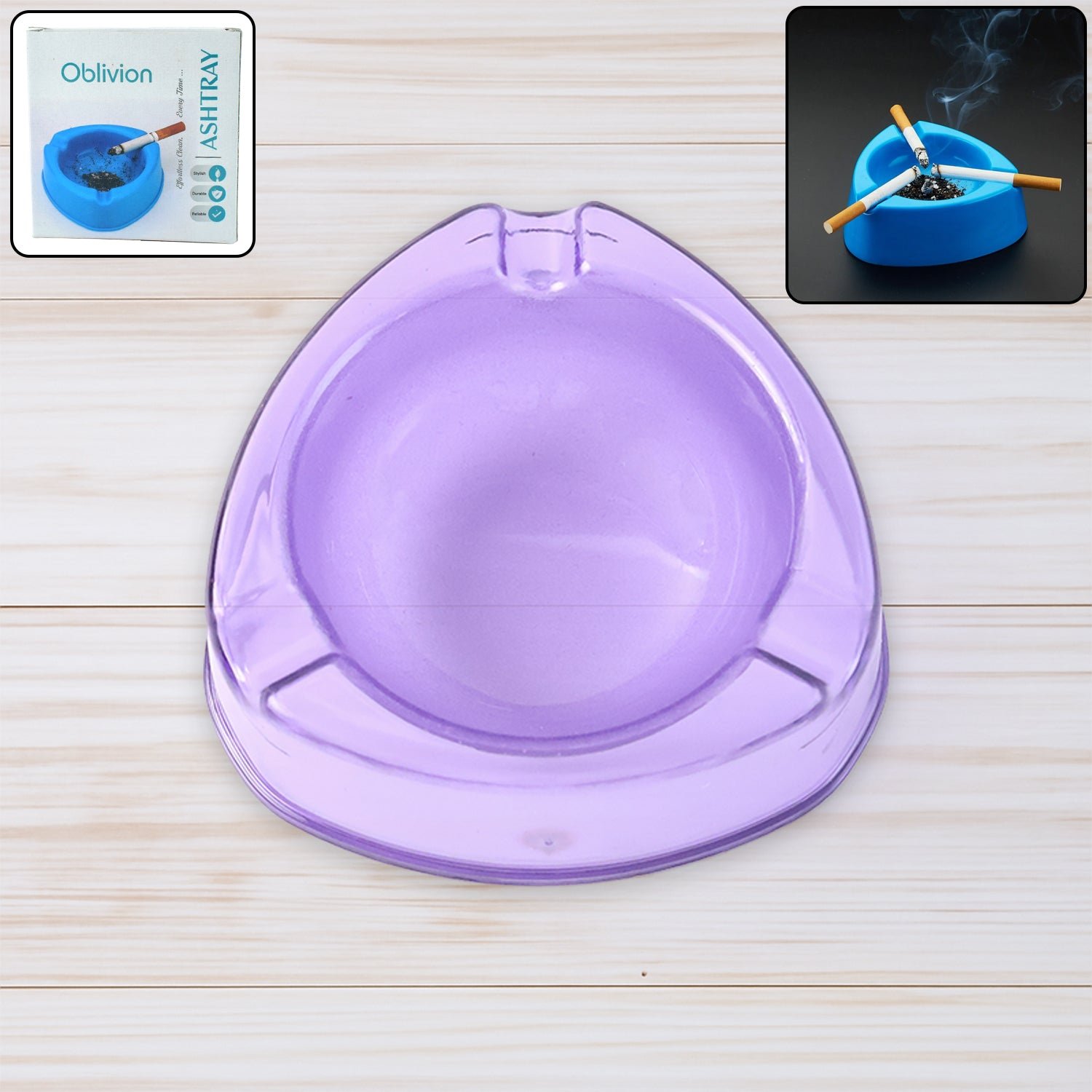 Transparent Purple Plastic Ashtray – Durable Heat-Resistant Design