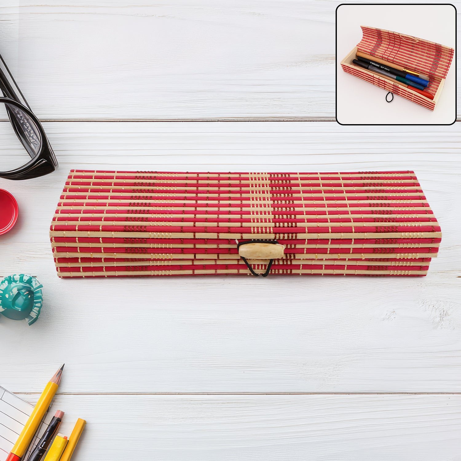 Bamboo Pen & Pencil Box – Eco-Friendly Handcrafted Organizer