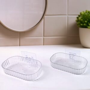 Transparent Wall Mounted Soap Dish Holder – Self Adhesive 2 Pc