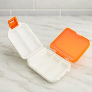Portable Pill Organizer – Dual-Sided 8 Compartments Orange Box