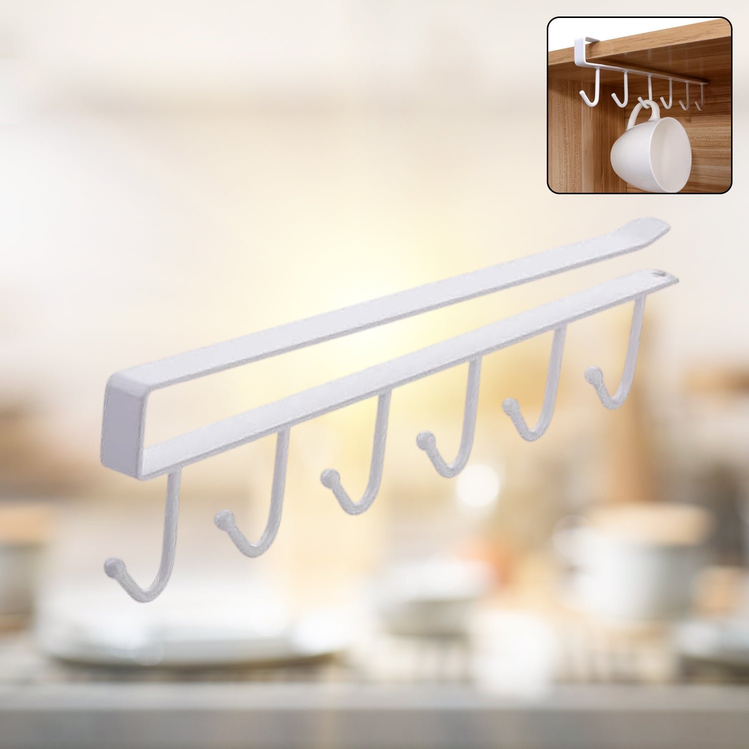 Metal Under-Shelf Storage Rack – 6 Hooks for Easy Organization