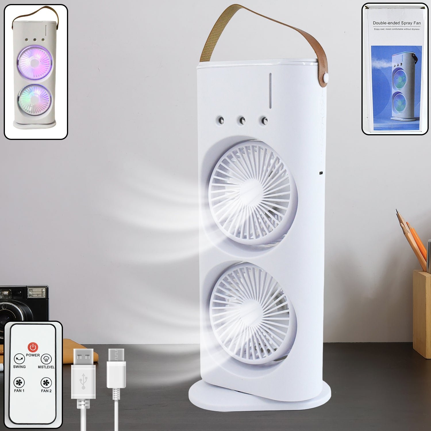 Three-Hole Spray Charging Fan – Powerful Dual-Head Air Cooler | Velvet Wheels