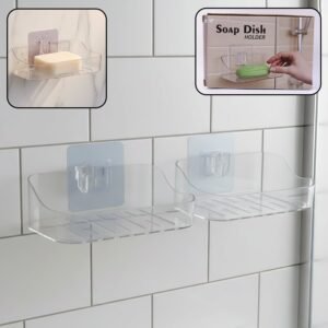 Transparent Wall-Mounted Soap Dish Set – Space-Saving & Drainage