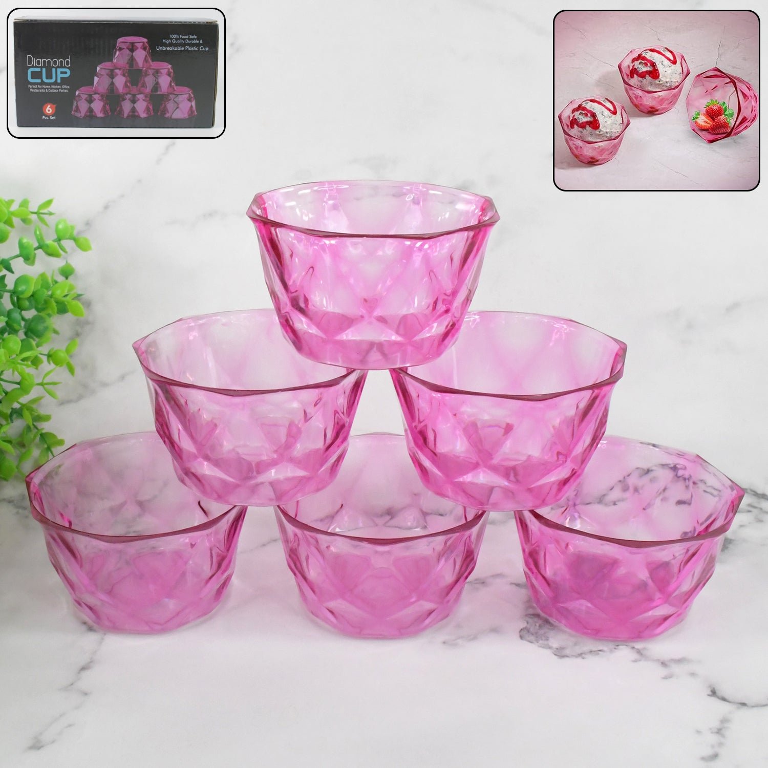 Diamond Shape Ice Cream Bowl Set – 6pc Plastic Dessert Bowls | Indo Glow