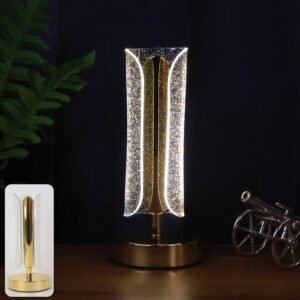 Crystal Table Lamp – Tall Cylindrical LED with USB Charging