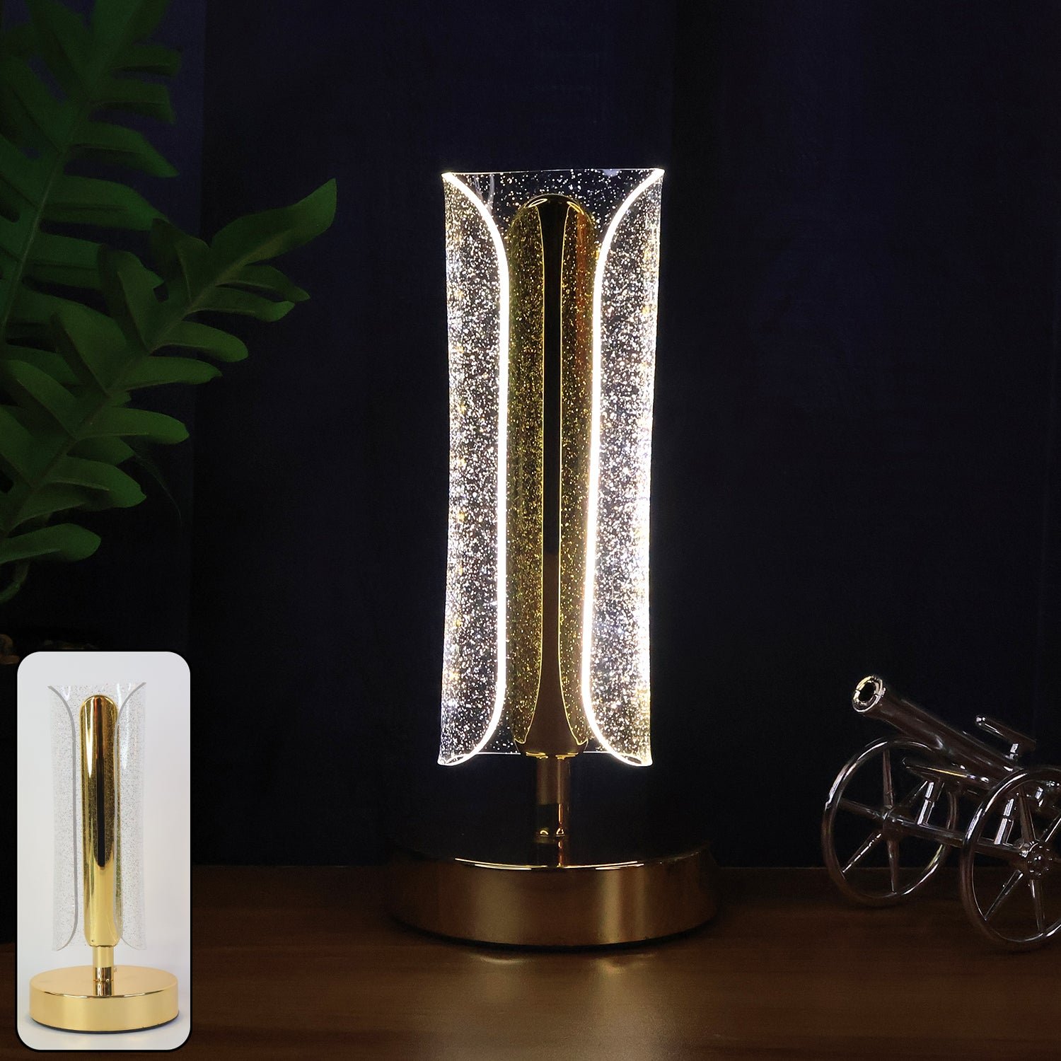 Crystal Table Lamp – Tall Cylindrical LED with USB Charging