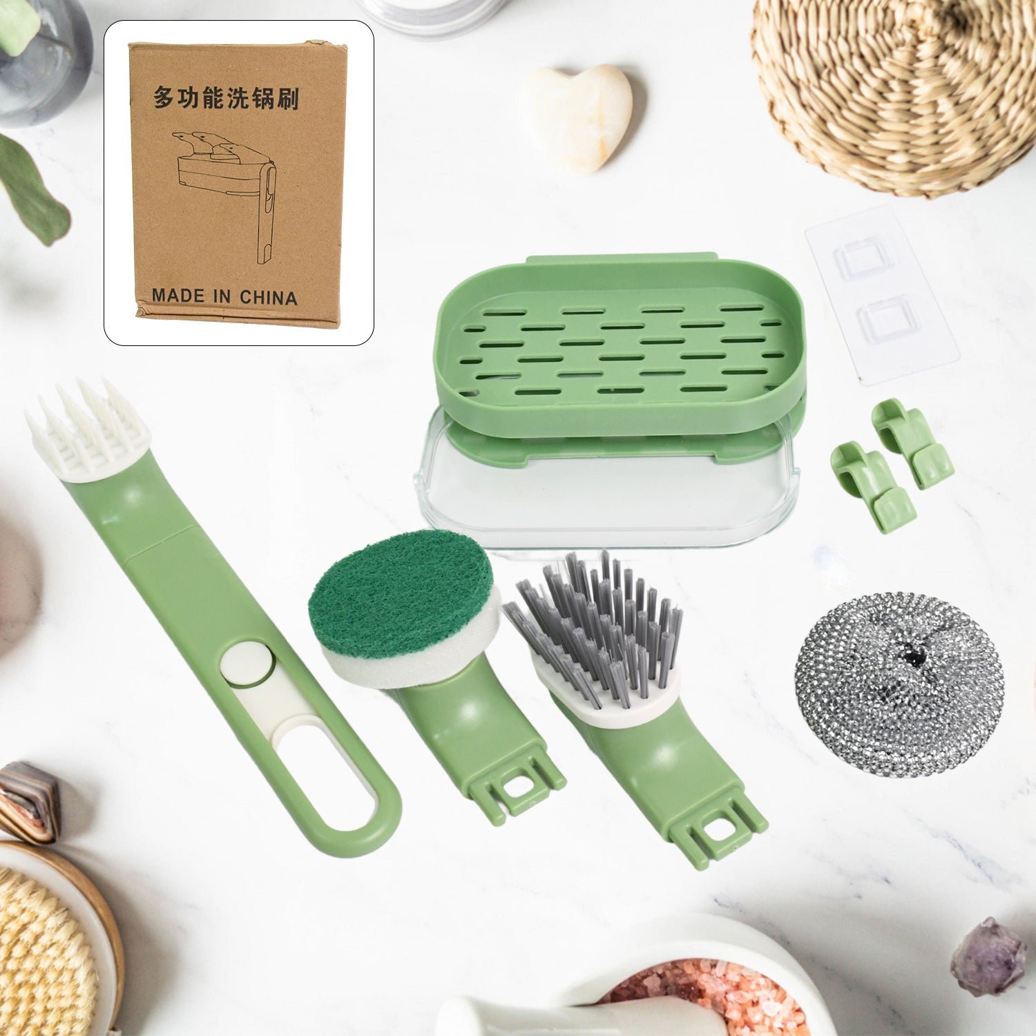 Dish Brush Set – 9-Piece Kitchen Cleaning Kit | VelvetBubbles