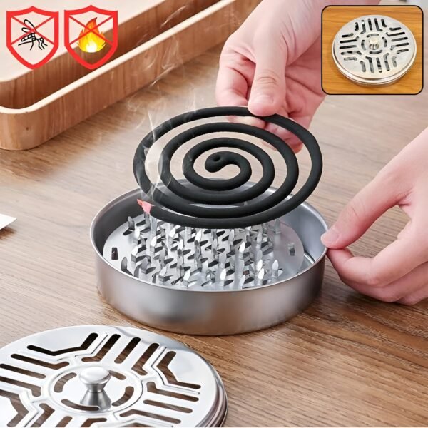 Mosquito Coil Stand – Stainless Steel Safe Burner with Vent Lid