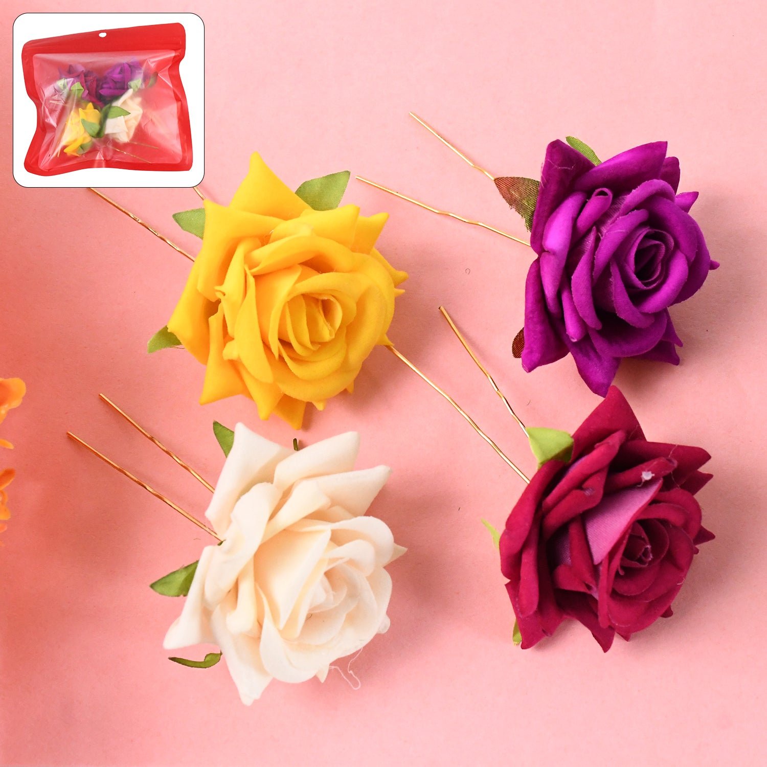 Flower Hair Pin – Vibrant Multicolor Floral Hair Accessories (4 Pcs Set)