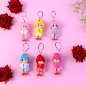 Mini Doll Hanging Keychain Set – 6 Cute Colorful Charms