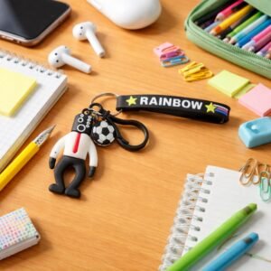 Rainbow Keychain – Colorful Cartoon Football Boy Accessory