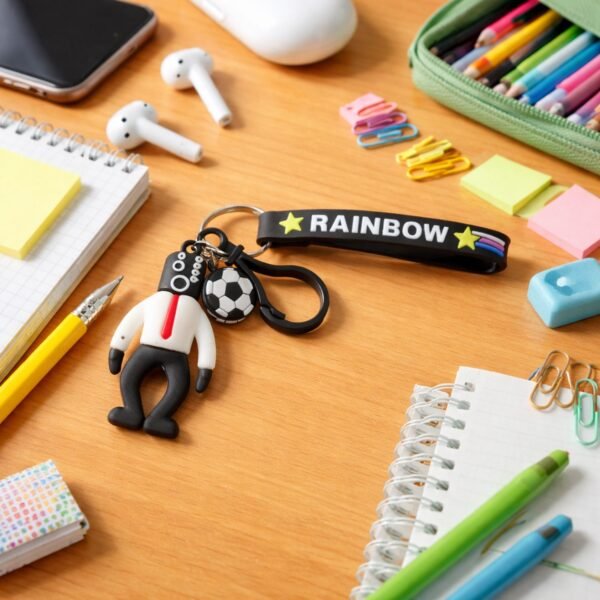 Rainbow Keychain – Colorful Cartoon Football Boy Accessory