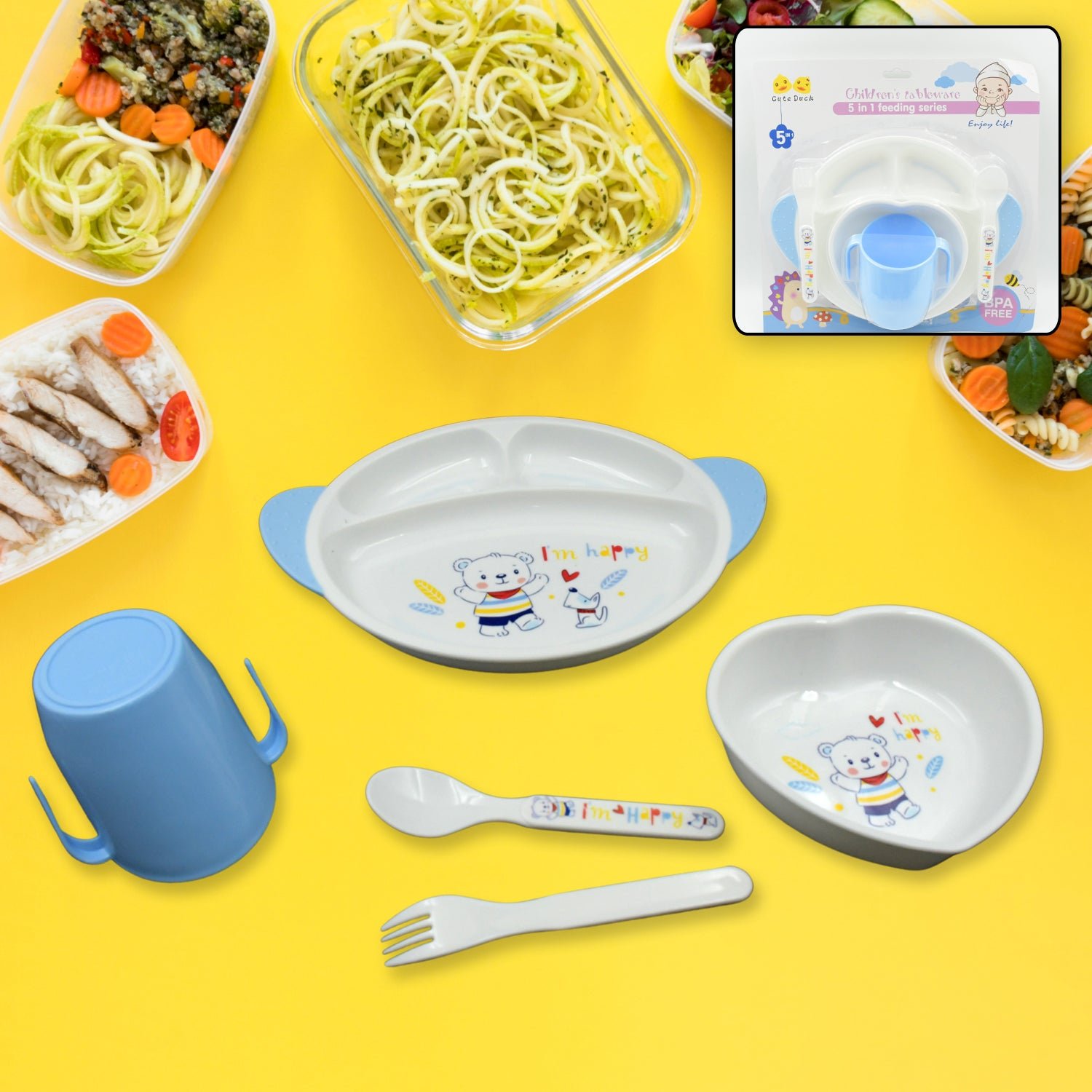 Baby Feeding Set – 5-in-1 Cartoon Dinnerware for Kids | Baby Ladle
