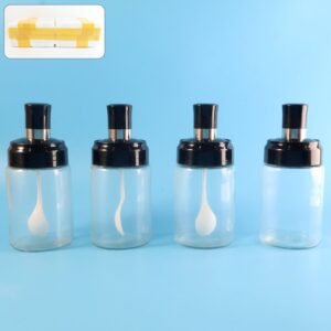 Transparent Spice Jar Set with Spoon – Airtight 4-Pc Container