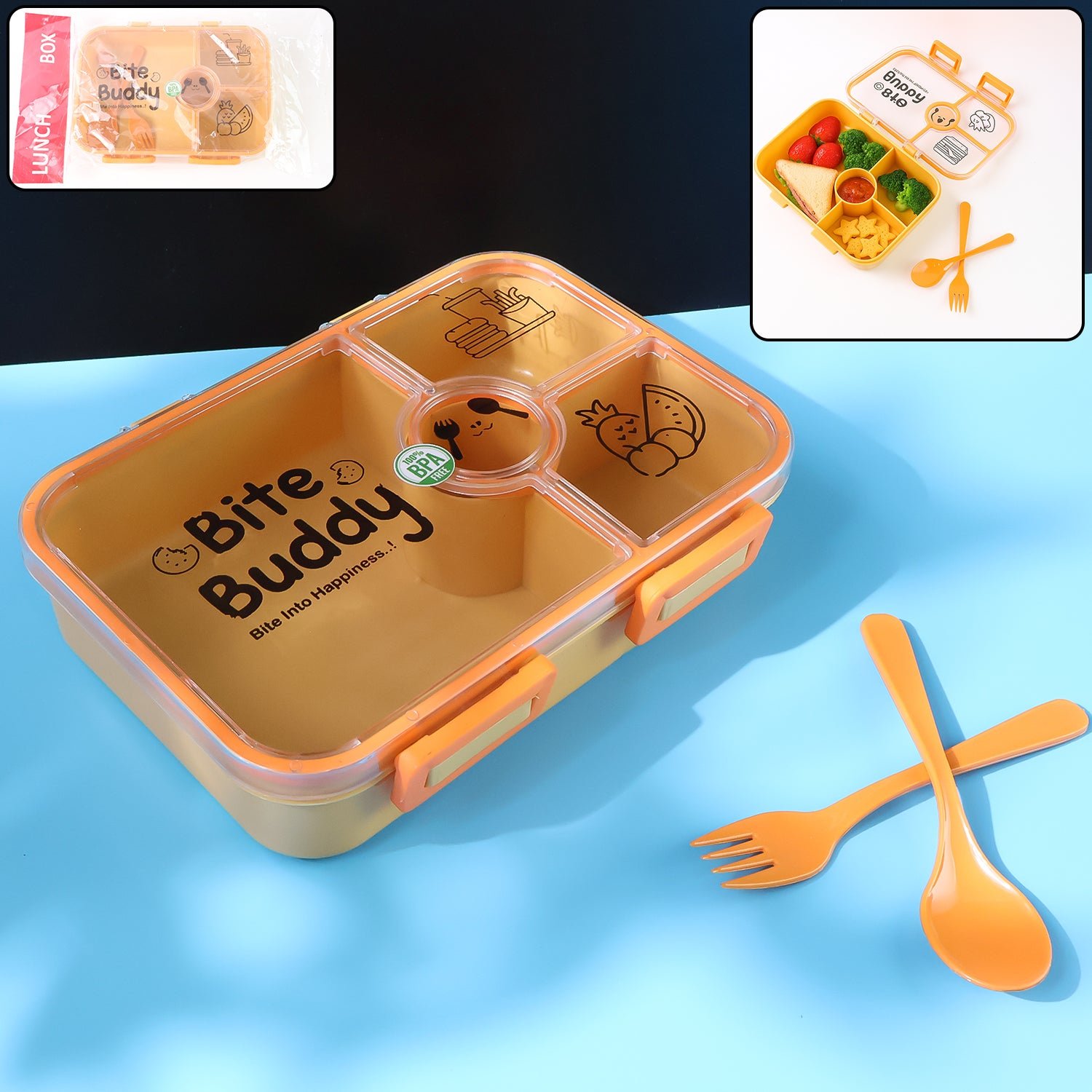 4-Compartment Leak-Resistant Lunch Box – BPA-Free with Cutlery