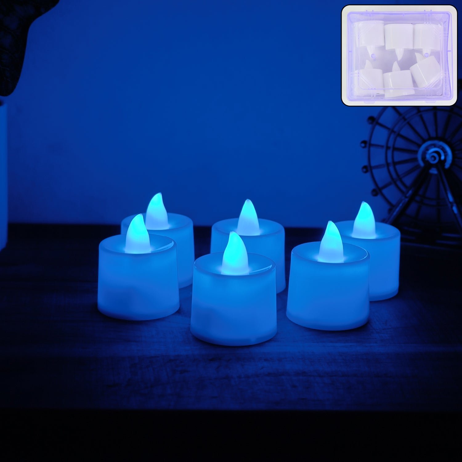 Blue LED Tea Light Candles – Safe Flameless Set of 6