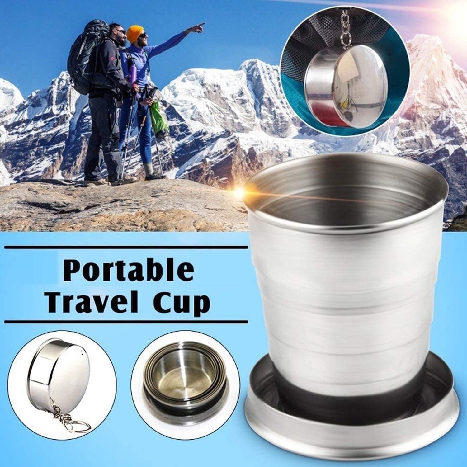 Folding Camping Cup – Stainless Steel Portable with Keychain | hydrozilla
