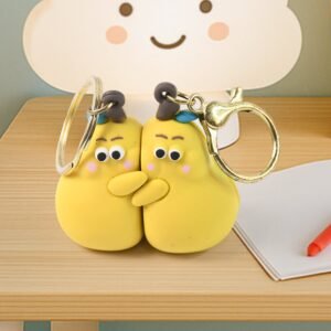Cute Cartoon Couple Keychain Set – Soft Rubber 2-in-1 Hugging Pair