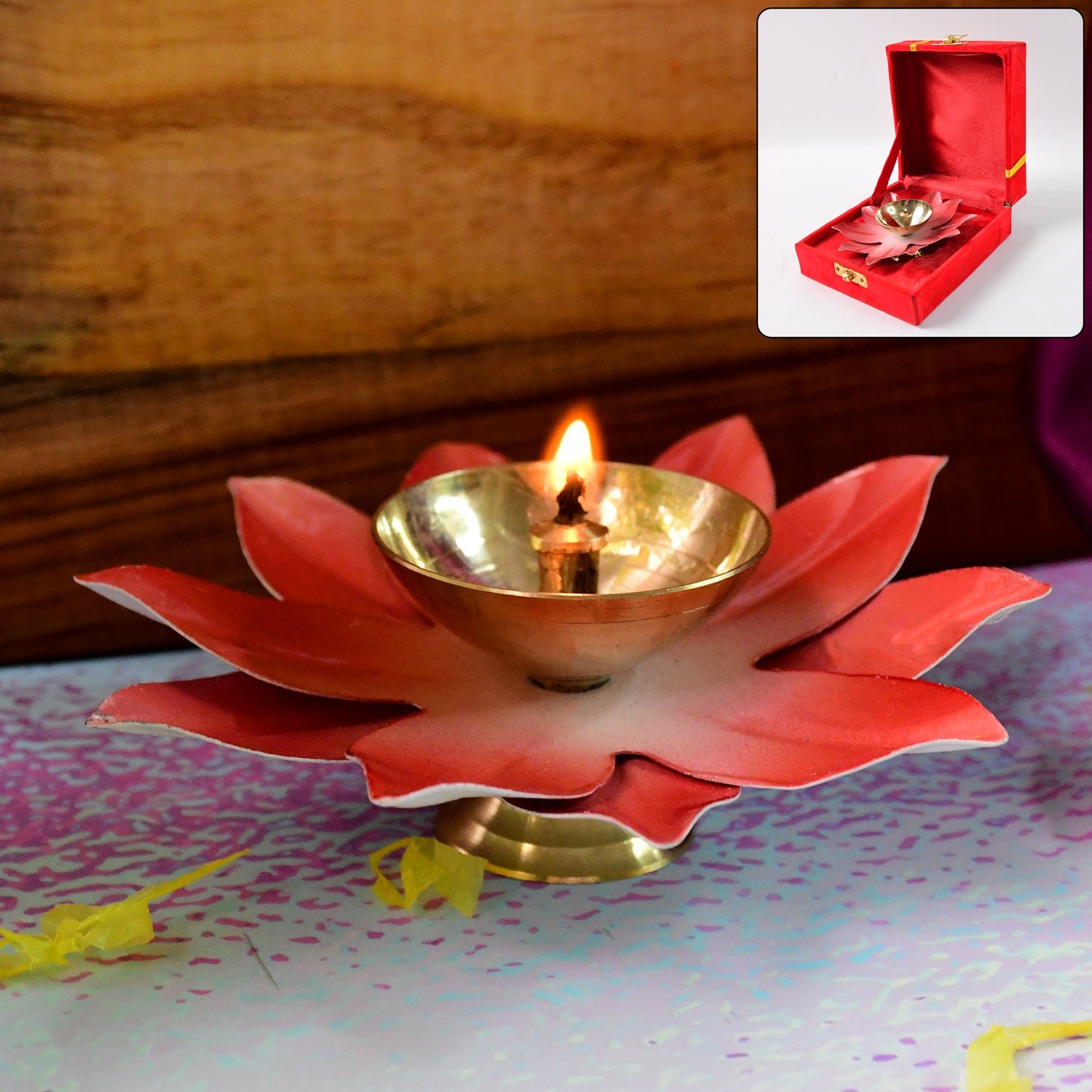 Brass Lotus Oil Diya – Elegant Spiritual Pooja Light