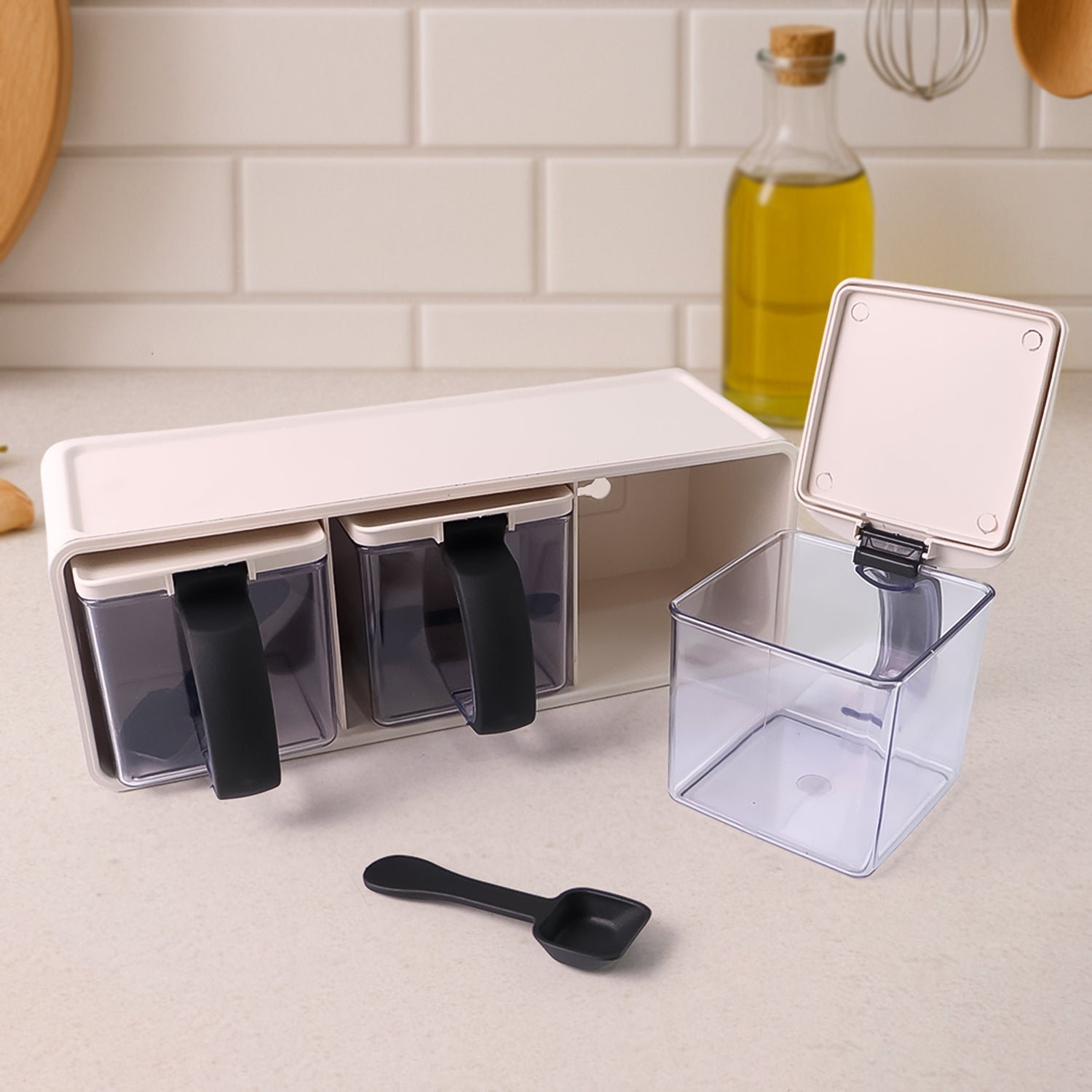 Modular Spice Storage Box Set – 3-Pc with Stand & Spoons