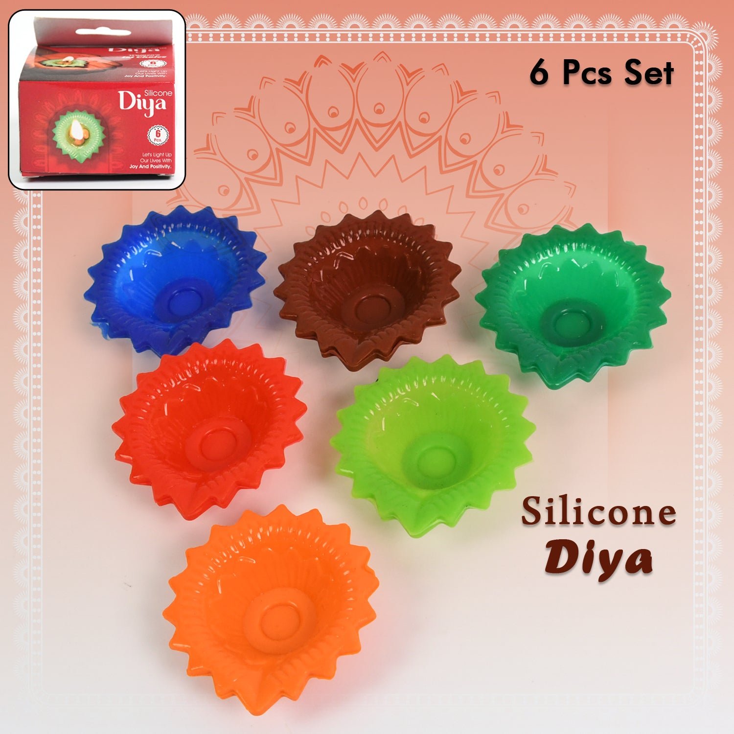 Silicone Diya Set (6 Pcs) – Reusable Diwali Lamps | Giftoiza