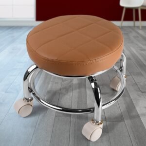 Rolling Stool with Steel Base & Cushioned Seat – Indo Glow