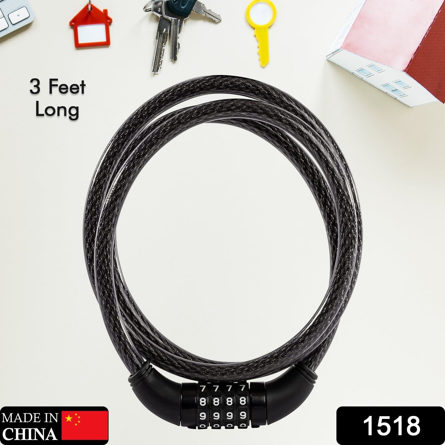 Bicycle Cable Lock – Heavy Duty 4-Dial Combination, Multi-Use | Safora