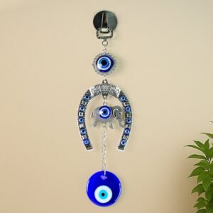 Evil Eye Hanging with Elephant & Horseshoe – Protective Wind Chime