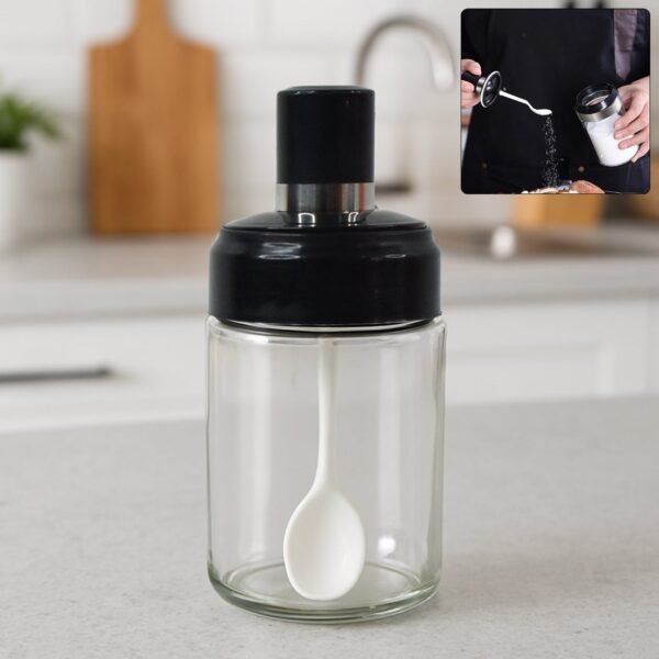 Glass Storage Jar with Built-In Spoon – Airtight 250ml Container