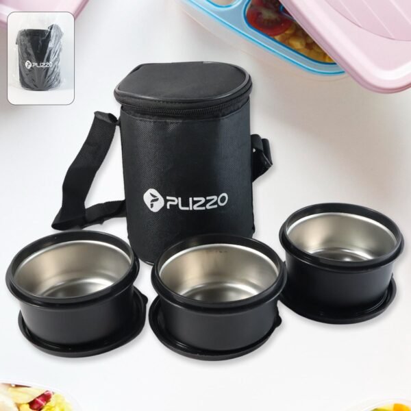 Insulated Stainless Steel Tiffin Lunch Box – 3 Containers with Carry Bag