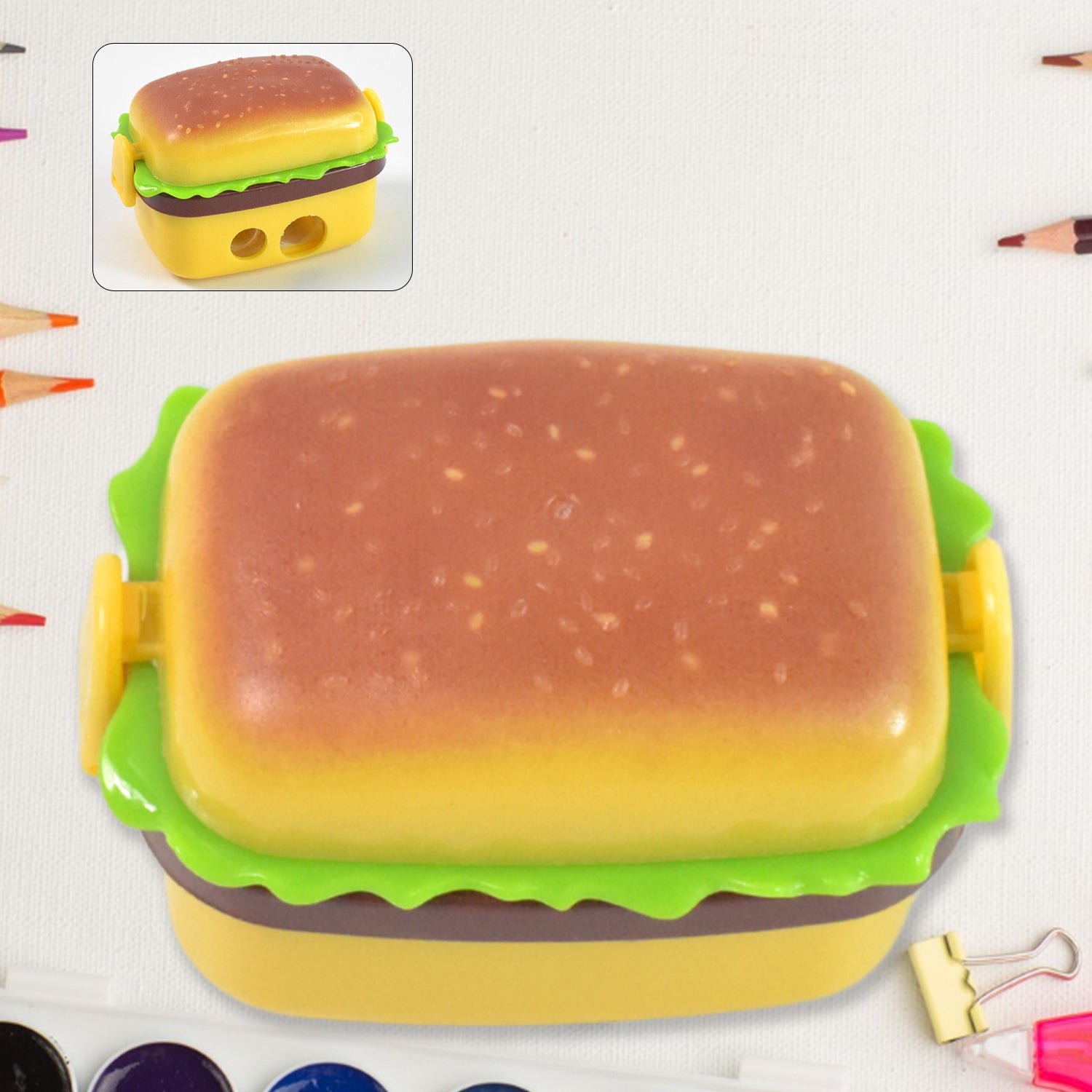 Burger Shape Sharpener with Eraser – Double Hole for Kids