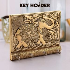 Elephant Key Holder – Wooden & Gold Wall Mount for Home | Styleva