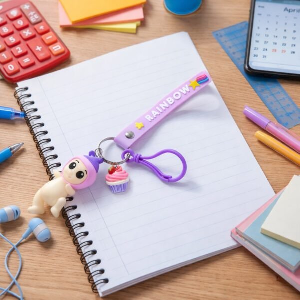 Doll Cupcake Keychain – Colorful Rainbow Strap Accessory