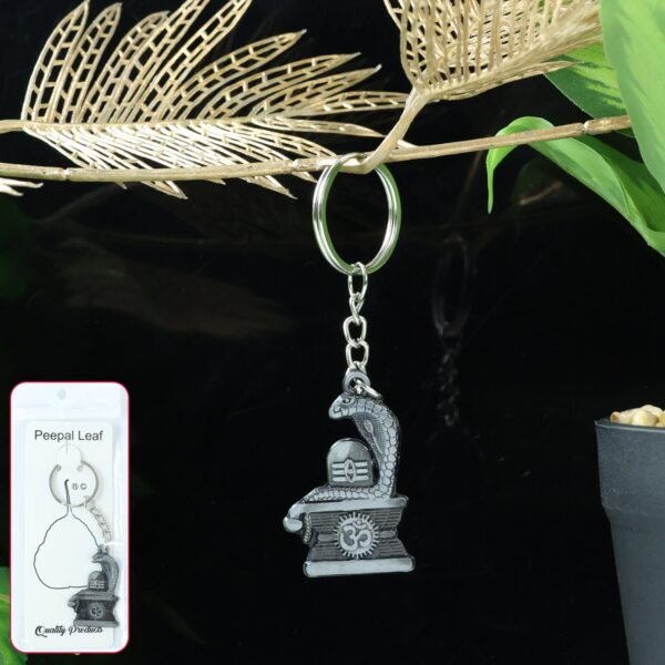 Shivling Keychain – Elegant Silver Metal Design with Snake Motif