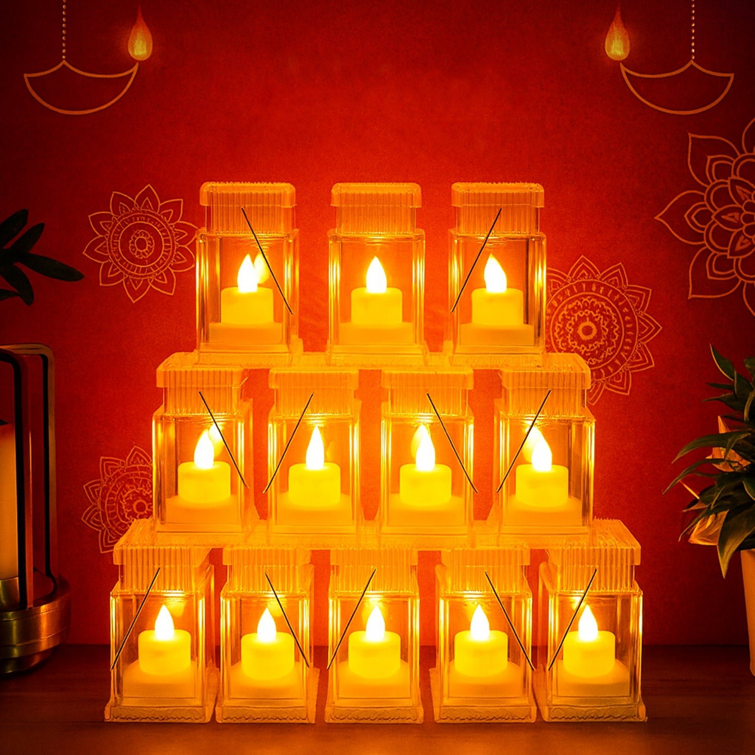 LED Storm Lantern Decorative Lights – Set of 12 Battery-Operated Flameless Lanterns